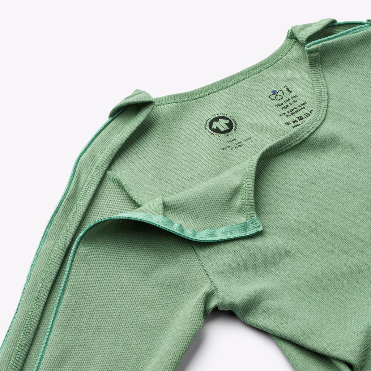 BANA Long Sleeve, organic bodysuit for disabled children - Sage Green (zippers on both arms)