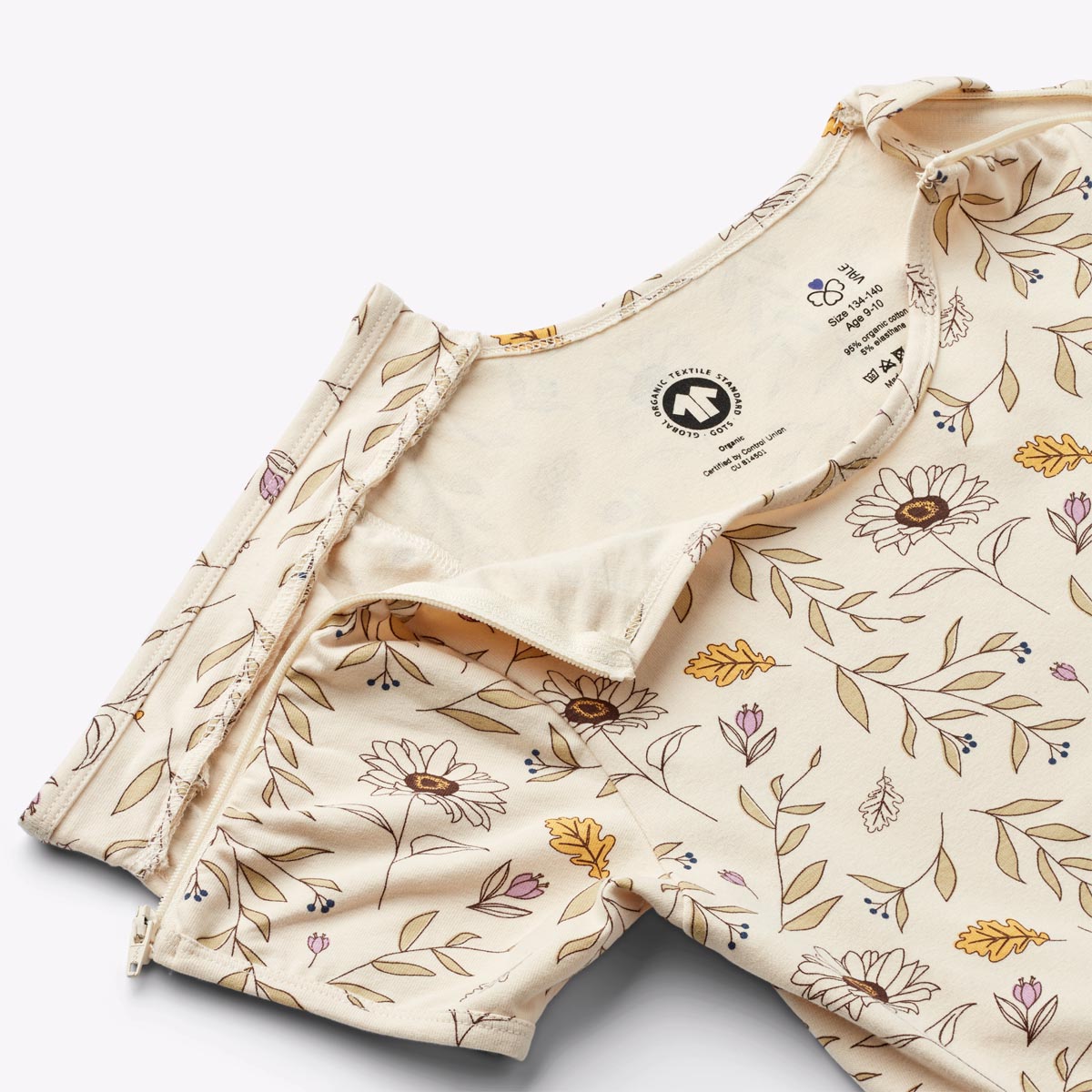 BANA Short Sleeve, organic bodysuit for disabled children - Sand Beige (zippers on both arms)